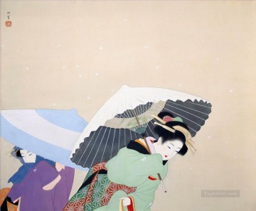 women Painting - large snowflakes uemura shoen Uemura Shoen Bijin ga beautiful women
